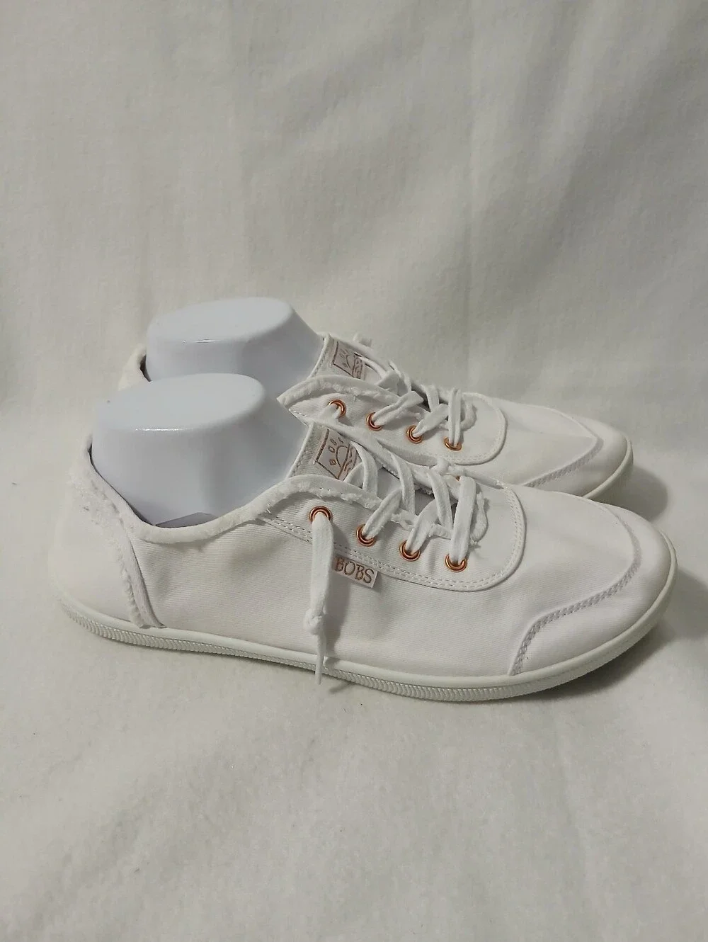BOBS from Skechers White Canvas Sneakers with Rose Gold Accents Size 10 Wide